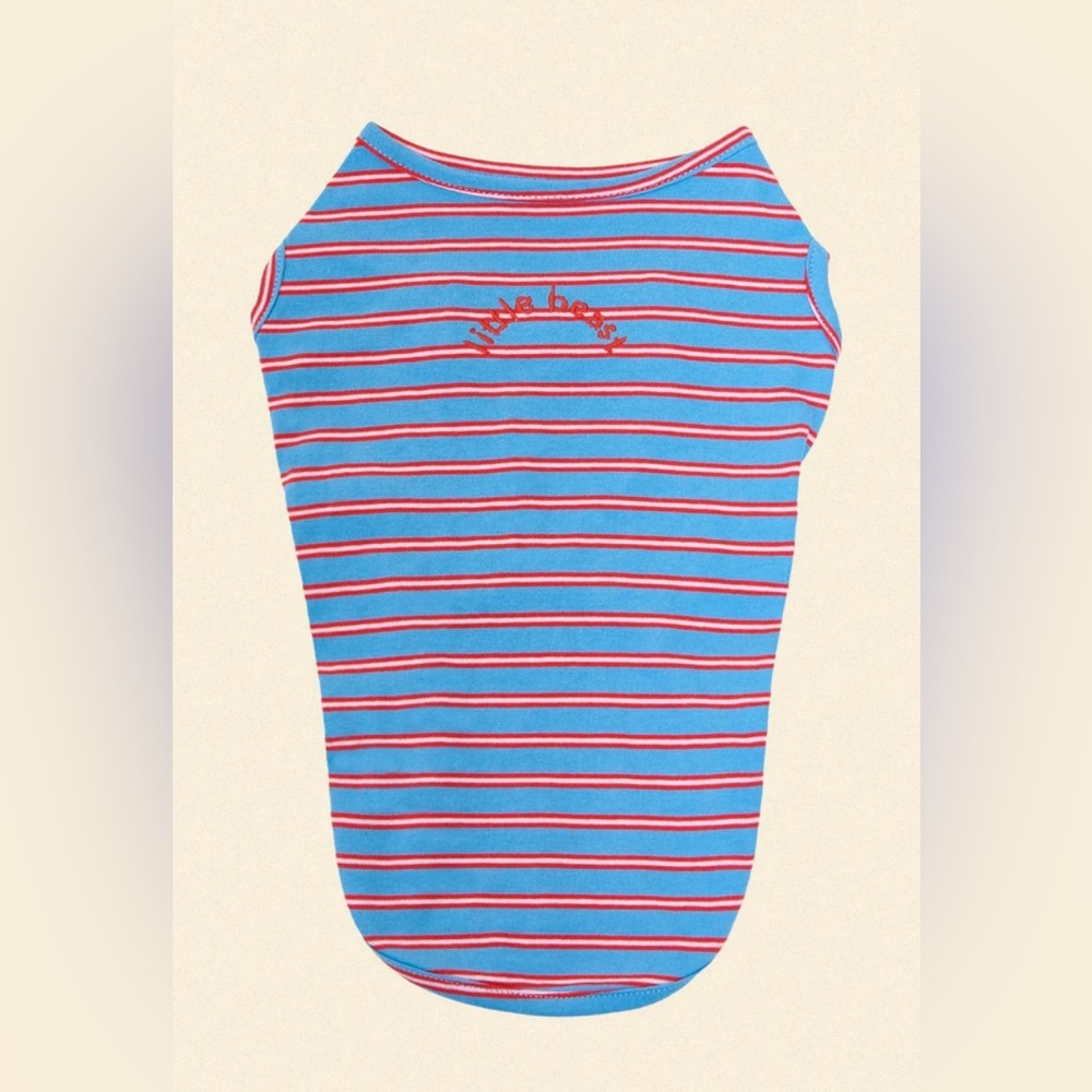 Little Beast Gone Hiking Sleeveless Striped Dog Shirt- Size XL-Blue/Red